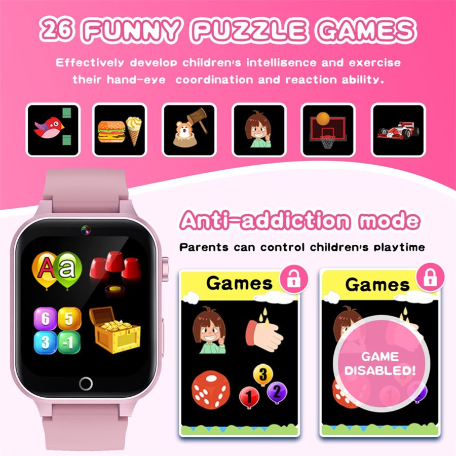 Nevenka Electronic Smart Watch 26 Games HD Touchscreen Educational Toy for Kids Age 3 to 12-Pink