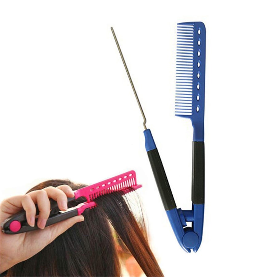 Nevenka Flat Straightening Comb V-Shaped Hair Brush Hairdressing Tool-Dark Blue