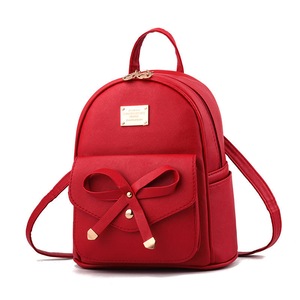 Nevenka Girls Bowknot Cute Leather Mini Backpack Purse for Women-WineRed