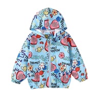Nevenka Girls Rain Jackets Lightweight Hooded Cotton Raincoats Windbreakers for Kids-BlueGraffiti