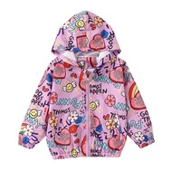 Nevenka Girls Rain Jackets Lightweight Hooded Cotton Raincoats Windbreakers for Kids-PurpleGraffiti