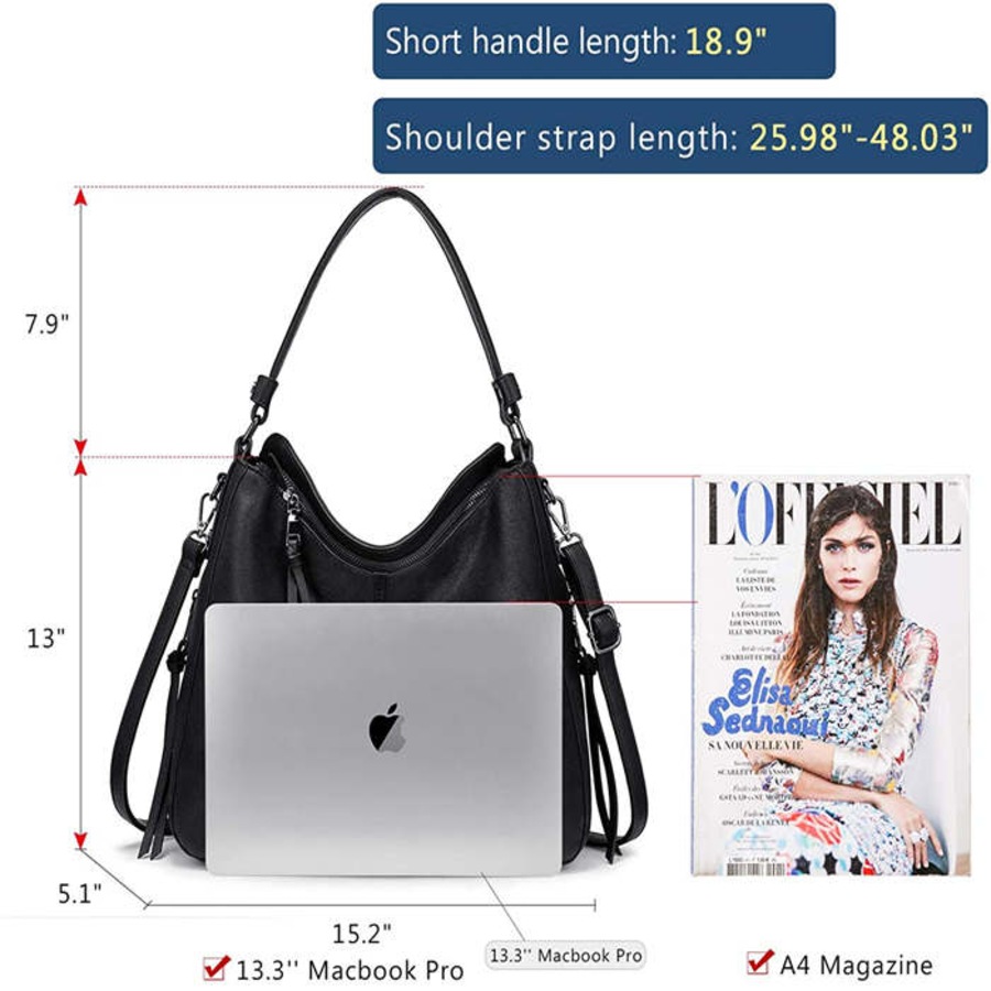 Nevenka Handbags for Women Large Designer Ladies Hobo bag Bucket Purse Faux Leather-Black