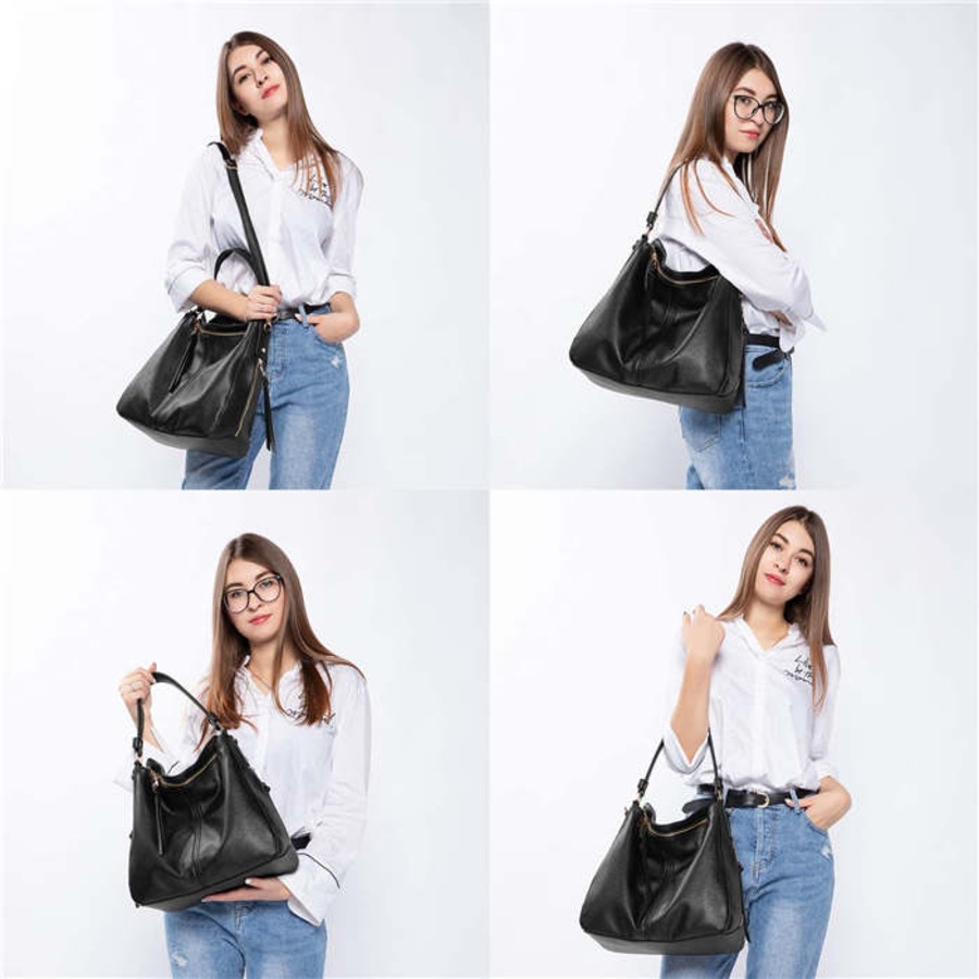 Nevenka Handbags for Women Large Designer Ladies Hobo bag Bucket Purse Faux Leather-Black