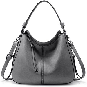 Nevenka Handbags for Women Large Designer Ladies Hobo bag Bucket Purse Faux Leather-Grey