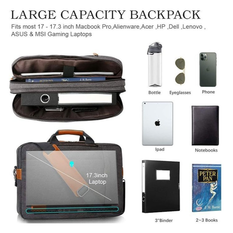 Nevenka Laptop Messenger Bag 17 Inch Laptop Backpack Water Resistant 3 in 1 Convertible Laptop Briefcases-Dark Gray