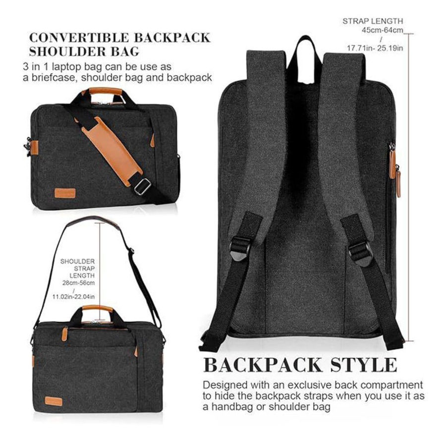 Nevenka Laptop Messenger Bag 17 Inch Laptop Backpack Water Resistant 3 in 1 Convertible Laptop Briefcases-Dark Gray