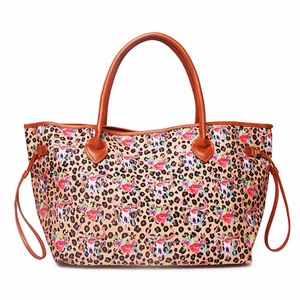 Nevenka Leopard Print Striped Large Capacity Tote Bag PU leather Shopping Bag-LeopardBottomBullHeadPattern
