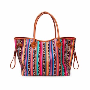 Nevenka Leopard Print Striped Large Capacity Tote Bag PU leather Shopping Bag-LeopardPrint