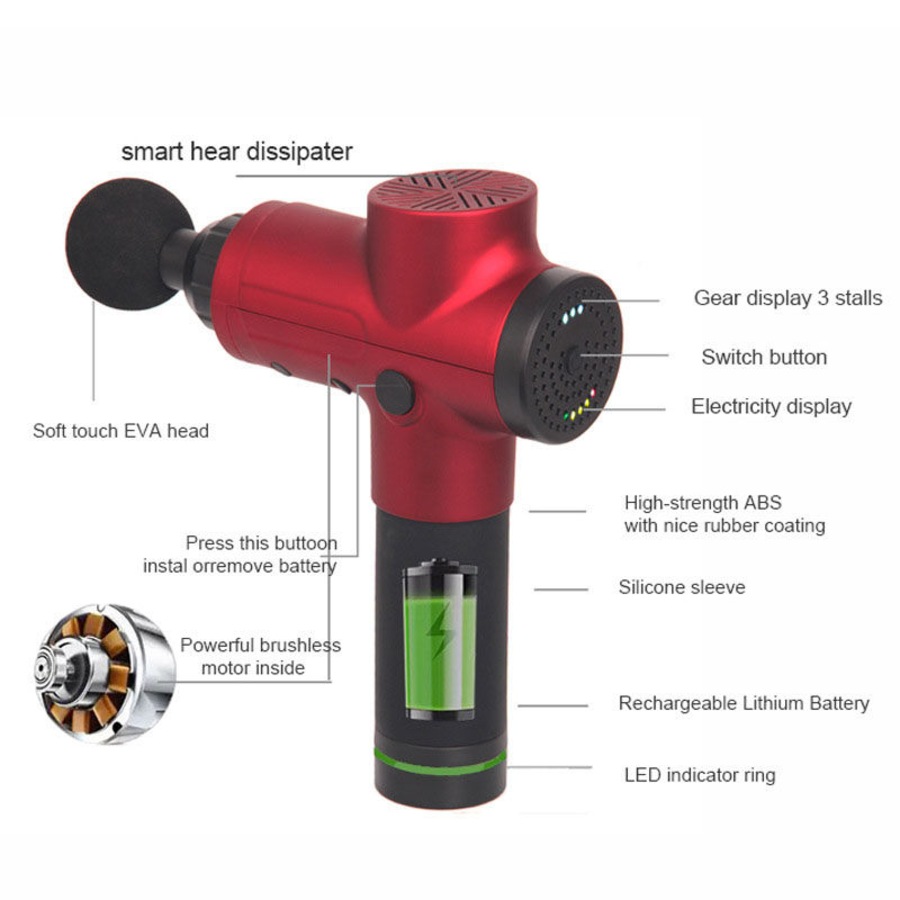 Nevenka Massage Gun 3 Speeds & 4 Interchangeable Heads for Relieve Sore-Carbon