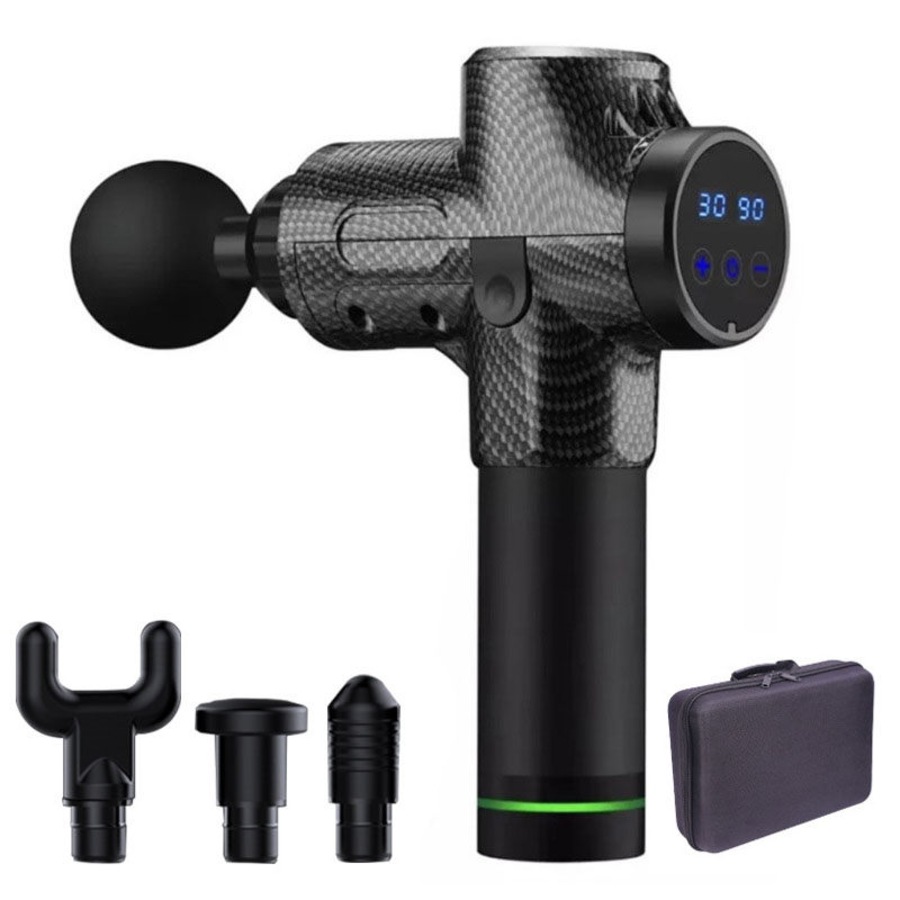 Nevenka Massage Gun LCD Screen with 3 Speeds & 4 Heads for Relieve Sore-Carbon