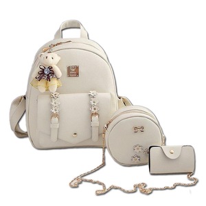 Nevenka Mini Leather Backpack Purse 3-Pieces Fashion Flower Zipper Daypacks for Girls and Women-White