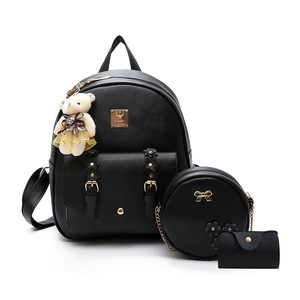 Nevenka Mini Leather Backpack Purse 3-Pieces Fashion Flower Zipper Daypacks for Girls and Women-Black
