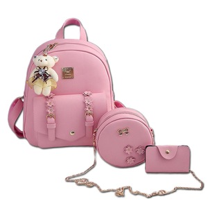 Nevenka Mini Leather Backpack Purse 3-Pieces Fashion Flower Zipper Daypacks for Girls and Women-Pink