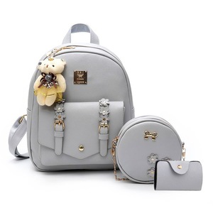 Nevenka Mini Leather Backpack Purse 3-Pieces Fashion Flower Zipper Daypacks for Girls and Women-Grey