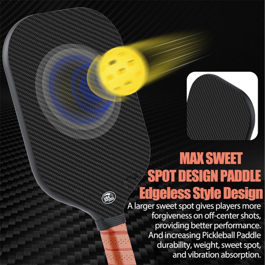 Nevenka Pickleball Paddle Edgeless Style 3K Raw Carbon Fiber Surface CFS High Grit Spin 16MM Polypropylene Honeycomb Core