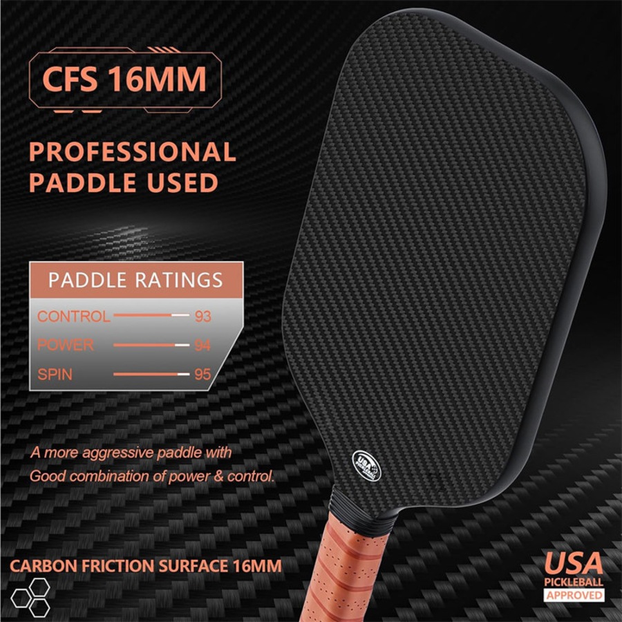 Nevenka Pickleball Paddle Edgeless Style 3K Raw Carbon Fiber Surface CFS High Grit Spin 16MM Polypropylene Honeycomb Core
