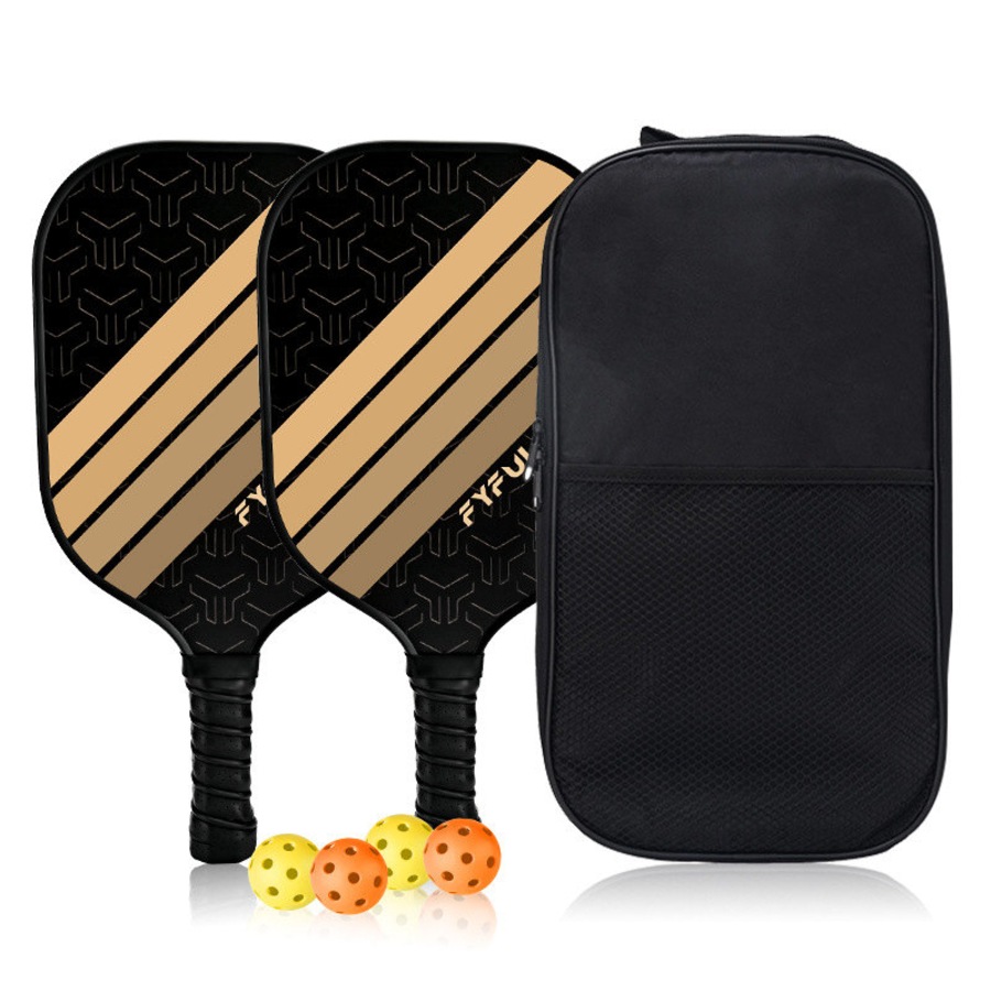 Nevenka Pickleball Paddles Set of 2 Fiberglass Surface PP Honeycomb Core Pickleball Racket with 4 Balls 1 Bag-BlackGold