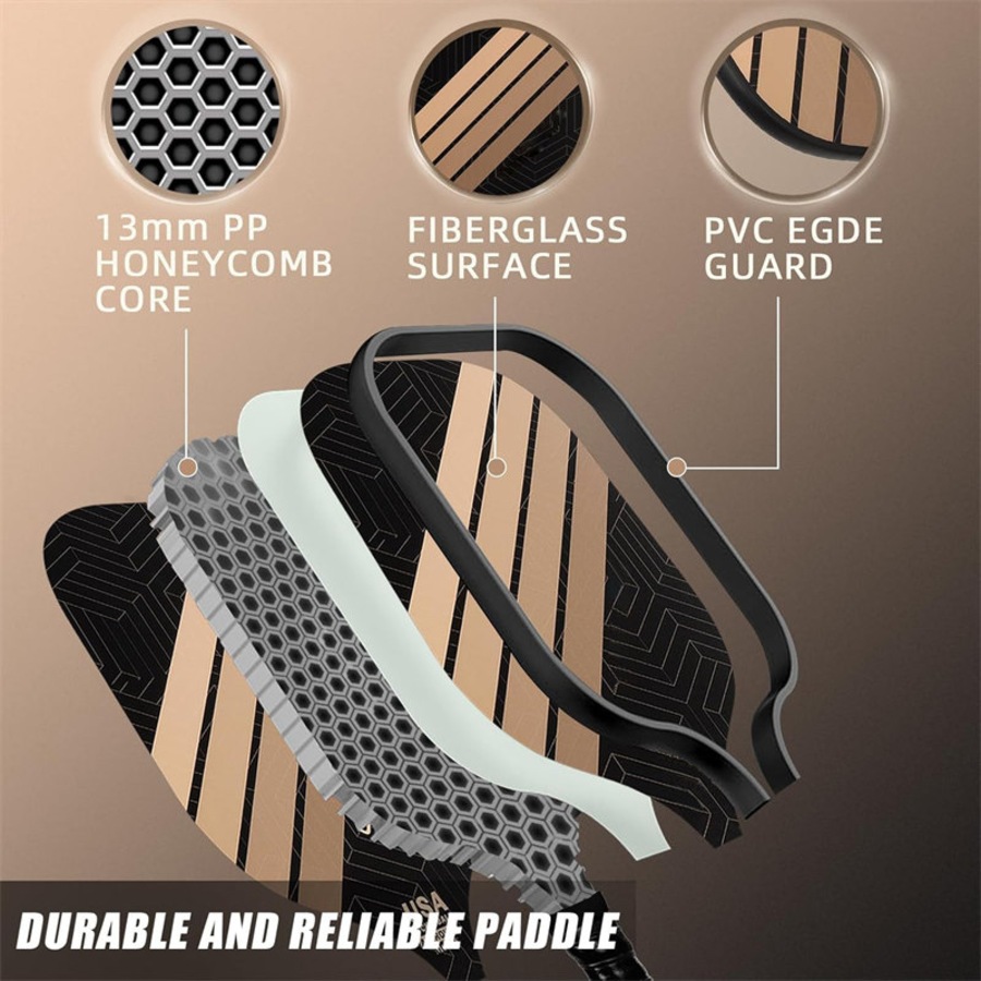 Nevenka Pickleball Paddles Set of 2 Fiberglass Surface PP Honeycomb Core Pickleball Racket with 4 Balls 1 Bag-BlackGold