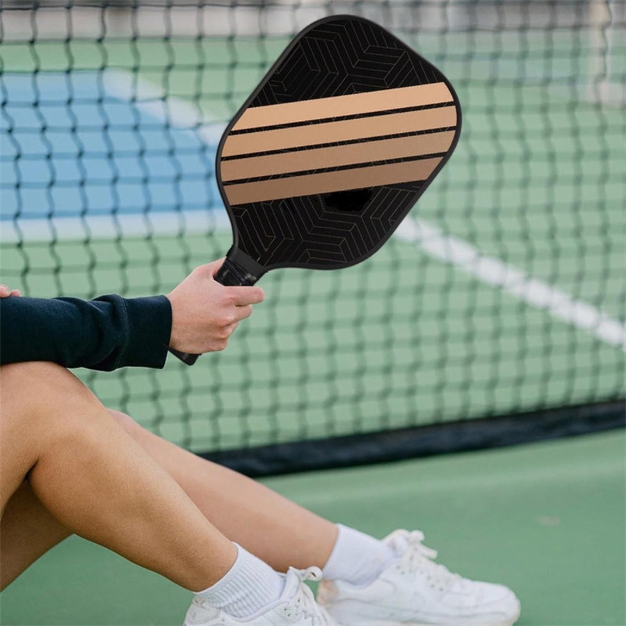 Nevenka Pickleball Paddles Set of 2 Fiberglass Surface PP Honeycomb Core Pickleball Racket with 4 Balls 1 Bag-BlackGold