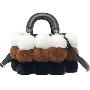 Nevenka Plush Bucket Handbag Fluffy Crossbody Bag-Brown