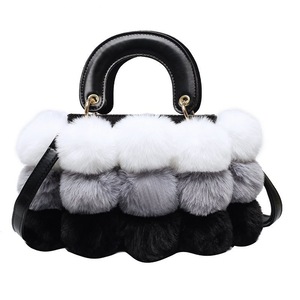Nevenka Plush Bucket Handbag Fluffy Crossbody Bag-Grey
