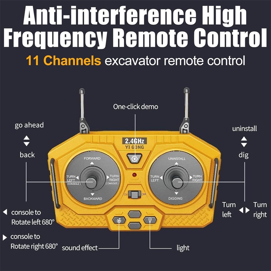 Nevenka Remote Control Excavator 1:20 RC Digger Toy with Sound Light 2 Batteries