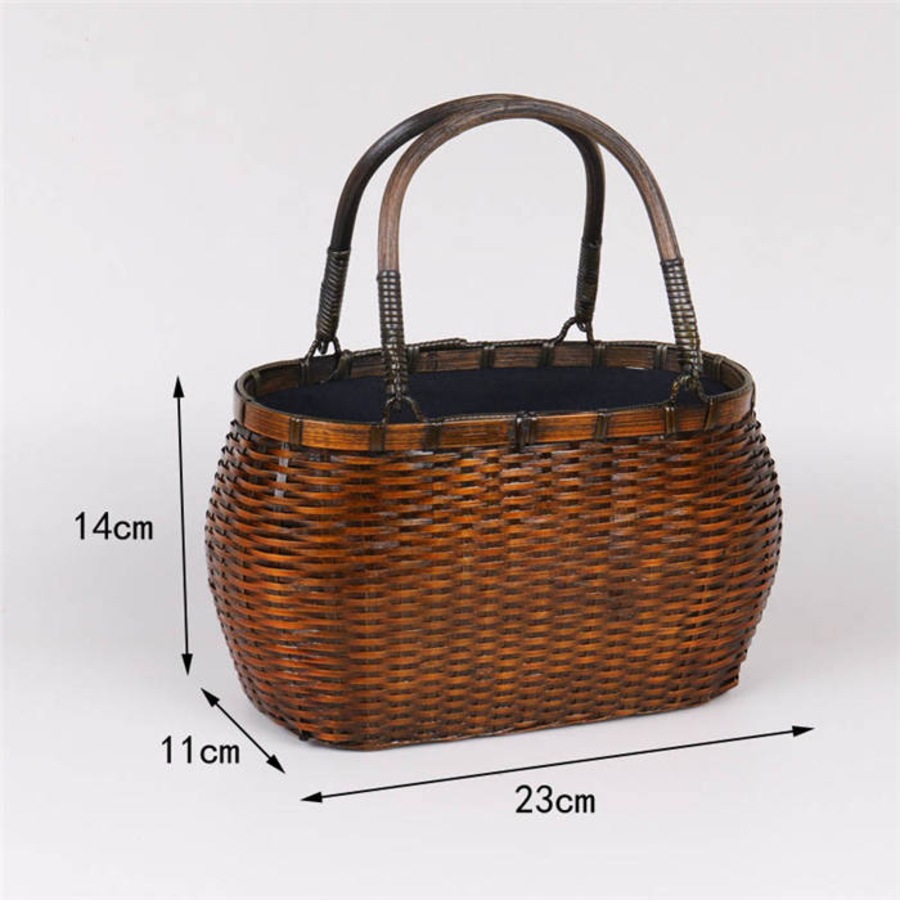 Nevenka Retro Weave Womens Bamboo Handbag Handmade Large Tote Bag Wicker Basket Bag-Waist Drum Bag