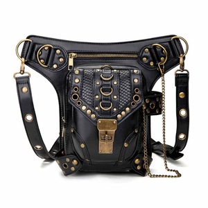 Nevenka Rock Leather and Vintage Gothic Tote Punk Shoulder Belt Bag-Black