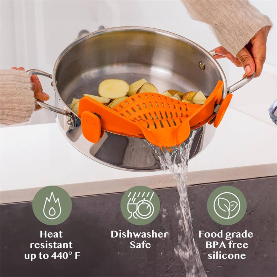 Nevenka Silicone Pasta Strainer Clip-On for Pots and Pans Heat Resistant Colander-Orange