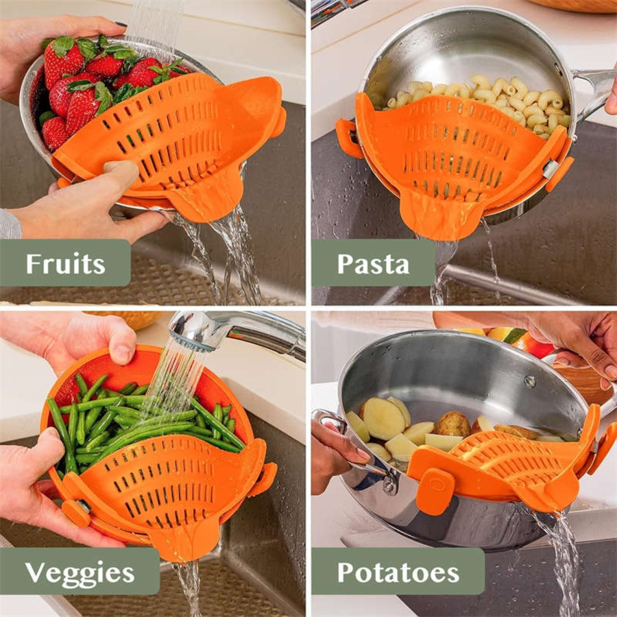 Nevenka Silicone Pasta Strainer Clip-On for Pots and Pans Heat Resistant Colander-Orange