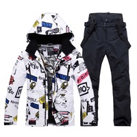 Nevenka Ski Jacket and Pants Set Winter Coat Hooded Outdoor Skiing Snowboard Suit for Men-GraffitiBlack