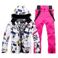 Nevenka Ski Jacket and Pants Set Winter Coat Hooded Outdoor Skiing Snowboard Suit for Men-GraffitiPink