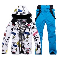 Nevenka Ski Jacket and Pants Set Winter Coat Hooded Outdoor Skiing Snowboard Suit for Men-GraffitiBlue
