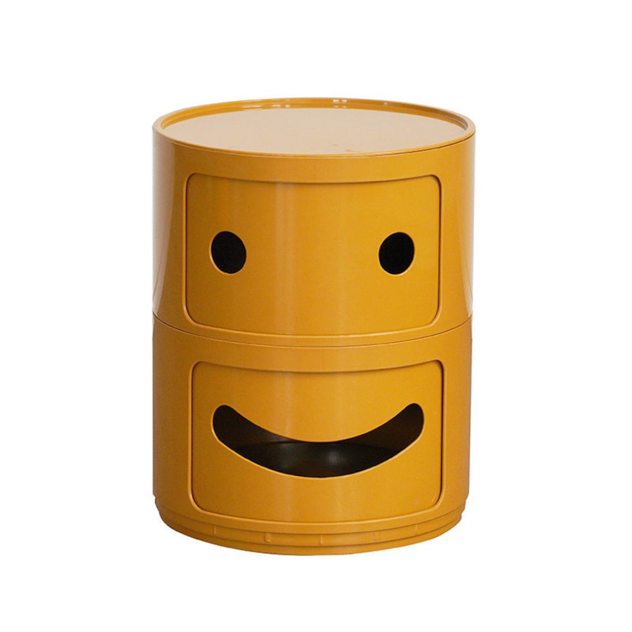 Nevenka Smile Face Nightstand Round 2 Tier Modern Style -Yellow