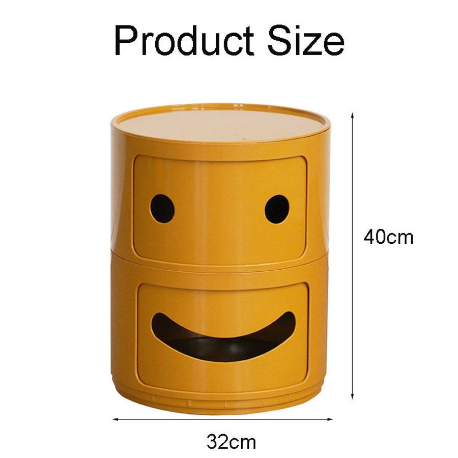 Nevenka Smile Face Nightstand Round 2 Tier Modern Style -Yellow