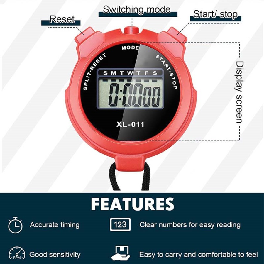 Nevenka Stopwatch Sport Timer Shockproof Large Screen Digital with Lanyard-Red