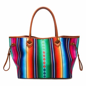 Nevenka Striped Print Large Capacity Tote Bag PU leather Shopping Bag-ColorfulStripes