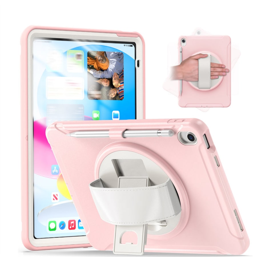 Nevenka Tablet Case For iPad 10th with 360 Kickstand/Hand Strap Shockproof-Pink
