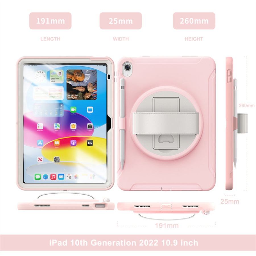 Nevenka Tablet Case For iPad 10th with 360 Kickstand/Hand Strap Shockproof-Pink