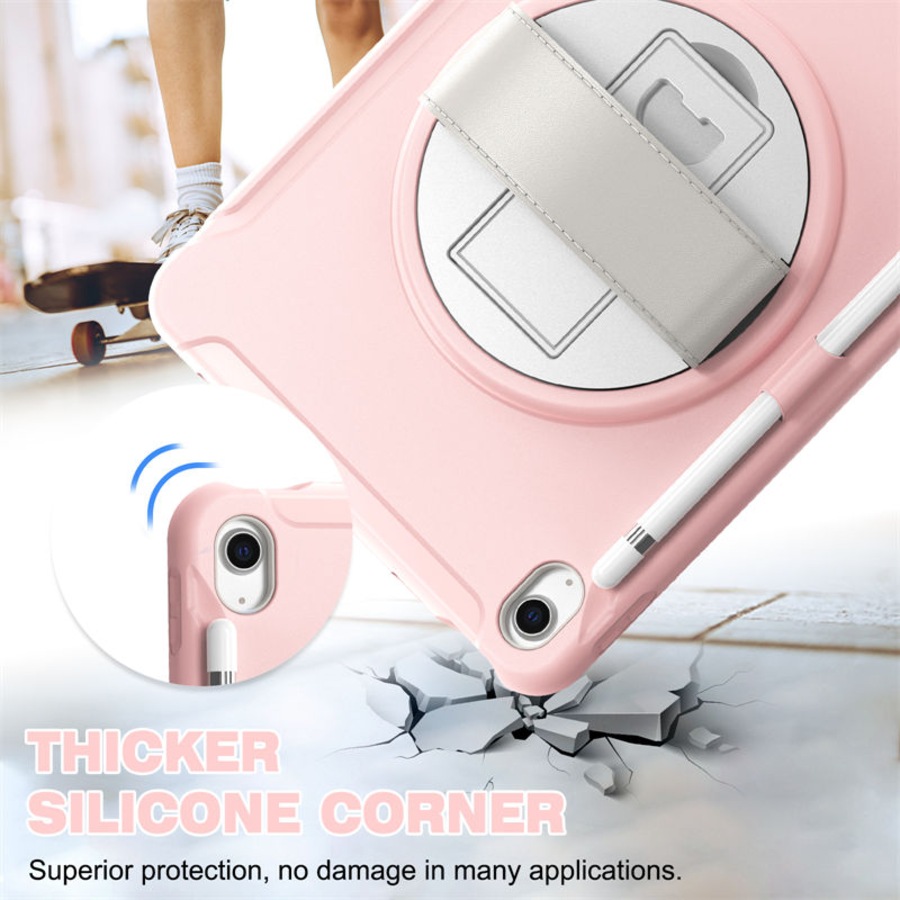 Nevenka Tablet Case For iPad 10th with 360 Kickstand/Hand Strap Shockproof-Pink