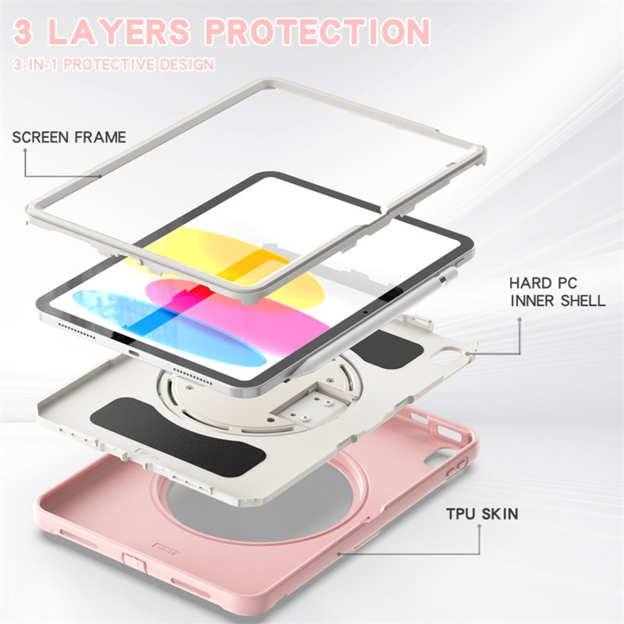 Nevenka Tablet Case For iPad 10th with 360 Kickstand/Hand Strap Shockproof-Pink