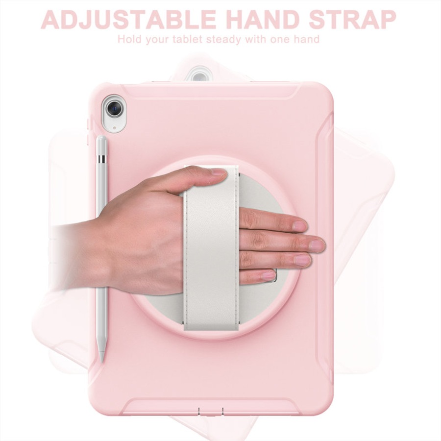 Nevenka Tablet Case For iPad 10th with 360 Kickstand/Hand Strap Shockproof-Pink
