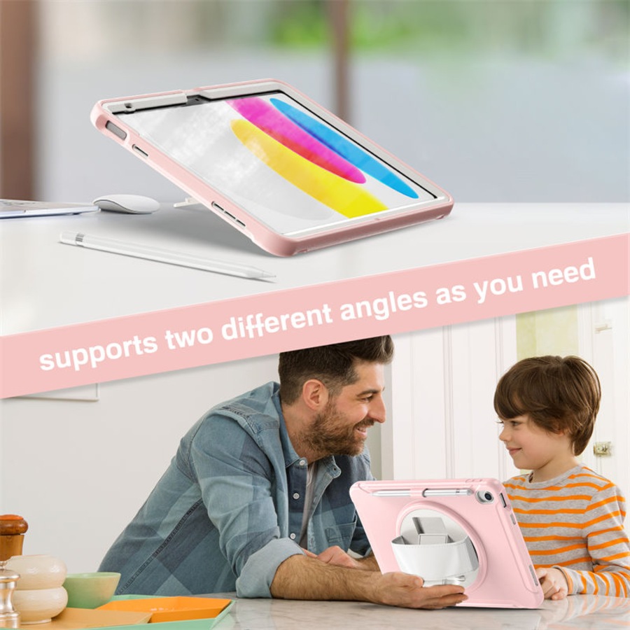 Nevenka Tablet Case For iPad 10th with 360 Kickstand/Hand Strap Shockproof-Pink