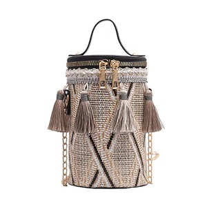 Nevenka Tassels Woven Bucket Bag Fashion Mini Handbag-Black