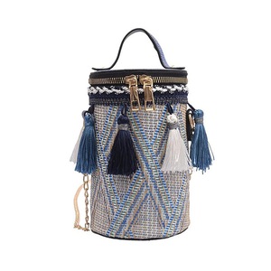 Nevenka Tassels Woven Bucket Bag Fashion Mini Handbag-Blue