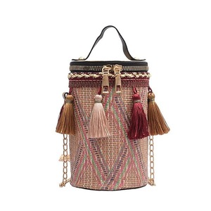 Nevenka Tassels Woven Bucket Bag Fashion Mini Handbag-Red