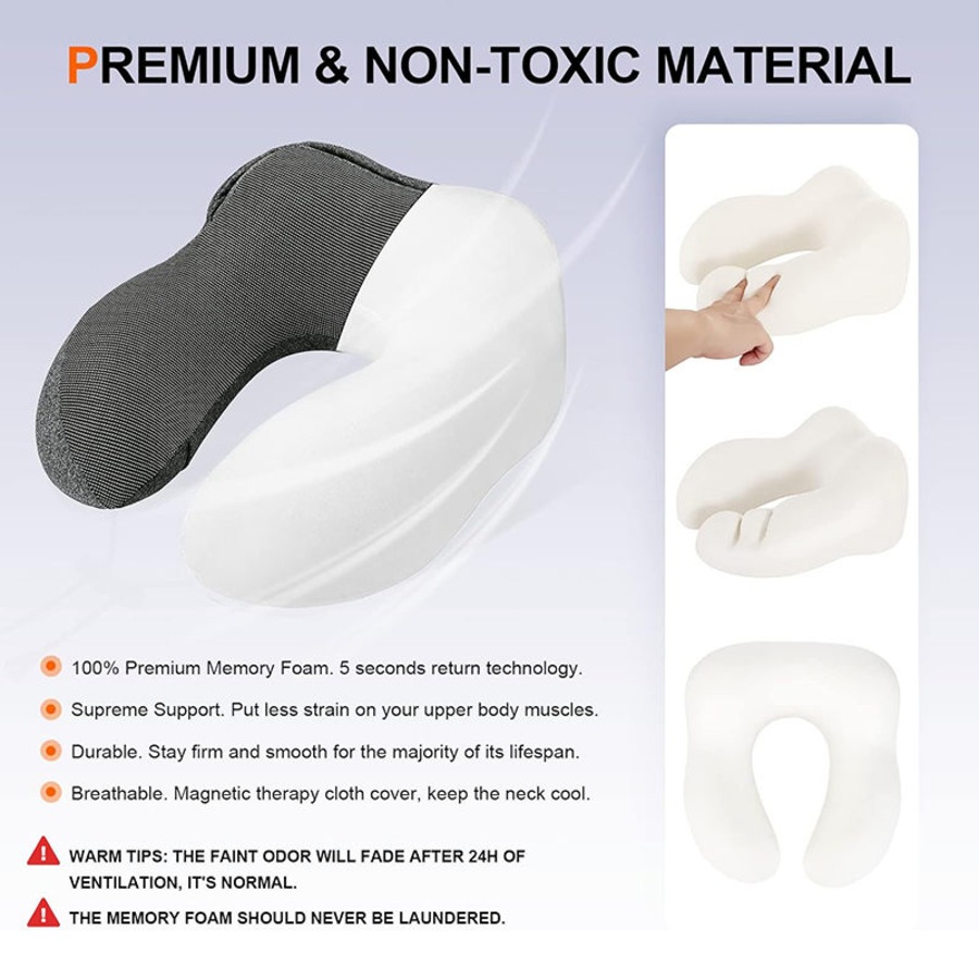 Nevenka Travel Neck Pillow with Hood Memory Foam for Neck Support-Cotton-Light Grey