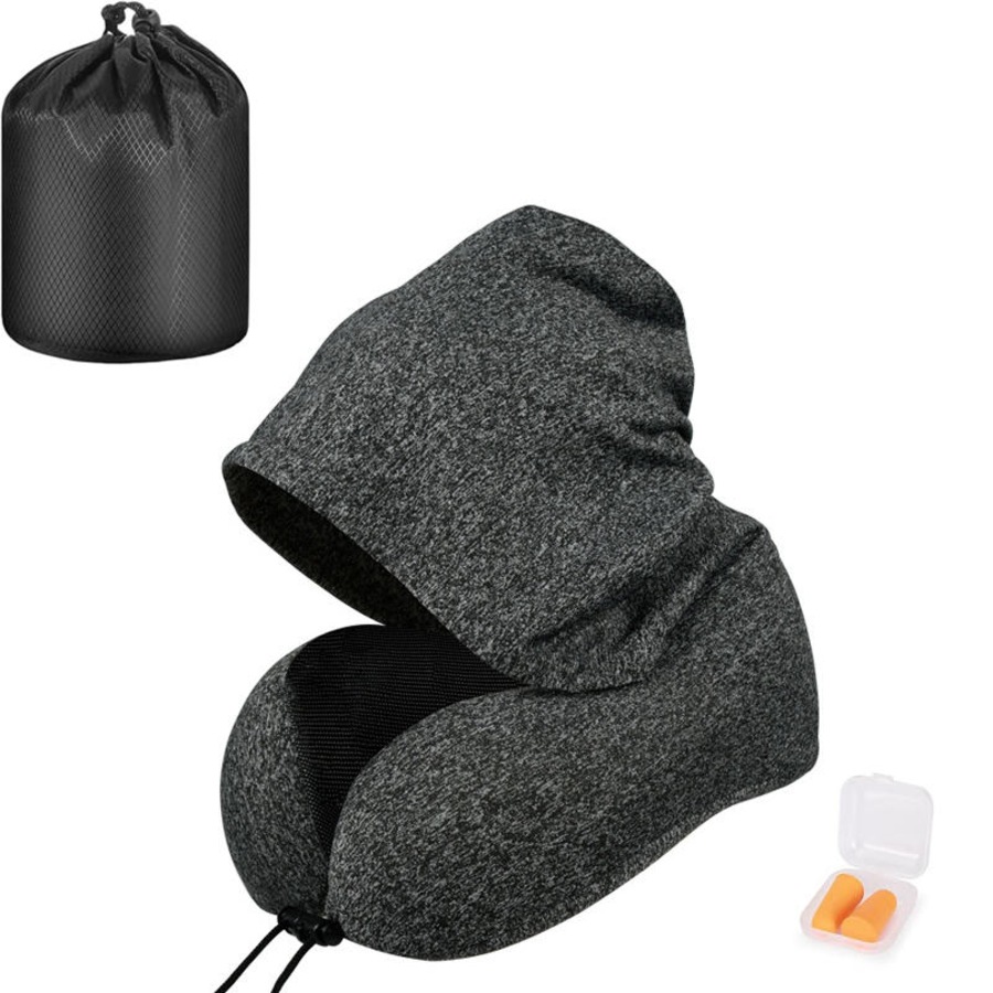 Nevenka Travel Neck Pillow with Hood Memory Foam for Neck Support-F05-Dark Grey