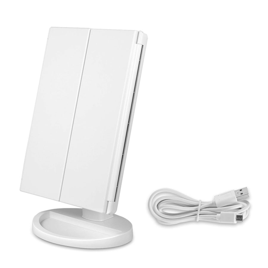 Nevenka Tri-Fold Lighted Vanity Mirror with 22 LED Lights 3X/2X/10X Magnification Make Up Mirror-White