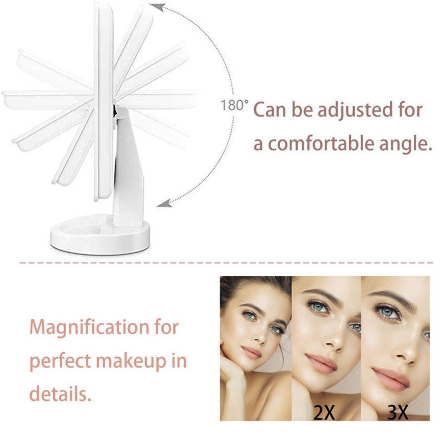 Nevenka Tri-Fold Lighted Vanity Mirror with 22 LED Lights 3X/2X/10X Magnification Make Up Mirror-White